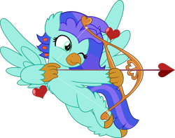 Size: 6341x5000 | Tagged: safe, artist:jhayarr23, oc, oc only, oc:sea lilly, classical hippogriff, hippogriff, absurd resolution, arrow, bow (weapon), commission, heart, holiday, simple background, transparent background, valentine's day, ych result