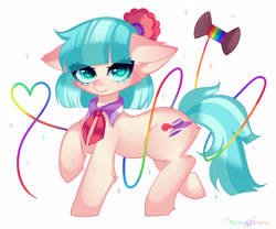 Size: 3600x3000 | Tagged: safe, artist:monstrum, coco pommel, earth pony, pony, g4, cheek fluff, cocobetes, cute, female, high res, mare, raised hoof, simple background, smiling, solo, thread, white background, yarn