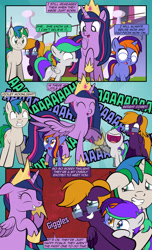 Size: 1920x3168 | Tagged: safe, artist:alexdti, twilight sparkle, oc, oc:bright comet, oc:purple creativity, oc:star logic, oc:violet moonlight, alicorn, pegasus, pony, unicorn, comic:quest for friendship, g4, the last problem, ^^, bracelet, brother and sister, colt, comic, crown, dialogue, ears back, excited, eyes closed, father and child, father and daughter, father and son, female, filly, foal, folded wings, glasses, grin, gritted teeth, high res, hoof shoes, hooves, horn, husband and wife, jewelry, looking at someone, male, mare, misspelling, mother and child, mother and daughter, mother and son, narrowed eyes, older, older twilight, older twilight sparkle (alicorn), one wing out, onomatopoeia, open mouth, outdoors, pegasus oc, pinpoint eyes, ponytail, princess twilight 2.0, raised hoof, regalia, siblings, smiling, speech bubble, stallion, standing, starry eyes, teeth, twilight sparkle (alicorn), twins, two toned mane, unicorn oc, wall of tags, wingding eyes, wings