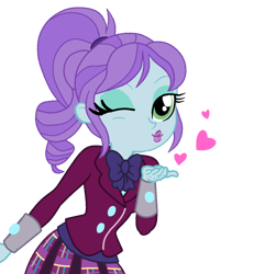 Size: 1244x1288 | Tagged: safe, artist:rainbowstarcolour262, crystal lullaby, human, equestria girls, g4, blowing a kiss, bowtie, clothes, crystal prep academy uniform, cute, female, flirting, lulladorable, one eye closed, one eye open, ponytail, school uniform, simple background, solo, transparent background, wink