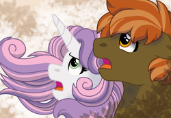 Size: 5080x3497 | Tagged: safe, artist:faitheverlasting, button mash, sweetie belle, earth pony, pony, unicorn, strangers, g4, absurd resolution, female, male, mare, older, older button mash, older sweetie belle, open mouth, ship:sweetiemash, shipping, singing, stallion, straight, youtube link