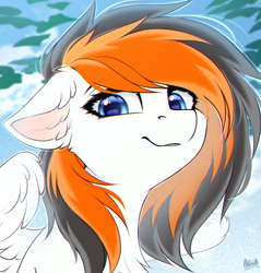 Size: 2100x2200 | Tagged: safe, artist:hakaina, oc, oc only, oc:rainy sky, pegasus, pony, bust, commission, ear fluff, female, high res, looking at you, looking down, looking down at you, mare, solo, wings, ych result