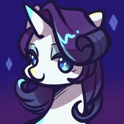 Size: 1080x1080 | Tagged: safe, artist:tkotu434, rarity, pony, unicorn, g4, bust, female, gradient background, lidded eyes, looking at you, mare, no pupils, smiling, smiling at you, solo, wingding eyes