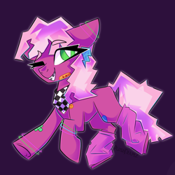 Size: 2048x2048 | Tagged: safe, artist:plushtrapez, cheerilee, earth pony, pony, g4, 80s, 80s cheerilee, bandaid, bandana, braces, clothes, high res, leg warmers, one eye closed, smiley face, solo, white pupils