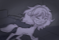 Size: 1017x702 | Tagged: safe, anonymous artist, sunny starscout, earth pony, pony, series:anorexic sunny, g5, anorexia, anorexic, blurry, crying, depth of field, emaciated, eyes closed, female, mare, monochrome, ribs, running, sketch, skinny, solo, starvation, thin, thin legs