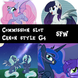 Size: 1500x1500 | Tagged: safe, artist:nika-rain, princess luna, oc, pony, g4, advertisement, any gender, any race, any species, commission, commission info, show accurate