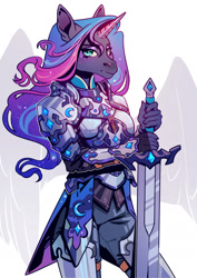 Size: 1280x1810 | Tagged: safe, artist:beracerbera, princess luna, anthro, g4, armor, solo, sword, weapon