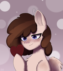 Size: 2000x2268 | Tagged: safe, artist:alunedoodle, oc, oc:raevyn, pegasus, pony, blushing, bust, commission, female, high res, portrait, raised hoof, smiling, solo, ych result