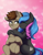 Size: 2035x2596 | Tagged: safe, artist:alunedoodle, oc, oc:neighrator, oc:neighrator pony, oc:obabscribbler, earth pony, pony, couple, duo, female, high res, hug, licking, male, mare, scribblerator, shipping, stallion, straight, tongue out, two toned mane