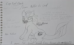 Size: 1652x1020 | Tagged: safe, artist:lilyfathom, dragon, hybrid, pony, bible, capefirstchurch, christianity, ink drawing, notebook, pacifier, ponified, religious, sermon, sketch, solo, traditional art, youtube