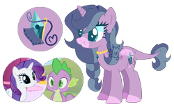 Size: 621x391 | Tagged: safe, artist:cintiasi, rarity, spike, oc, oc:rylie, dracony, dragon, hybrid, pony, unicorn, g4, base used, female, grin, interspecies offspring, male, offspring, parent:rarity, parent:spike, parents:sparity, screencap reference, ship:sparity, shipping, simple background, smiling, solo, straight, transparent background