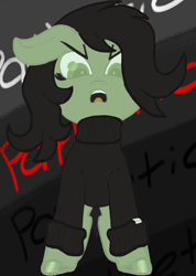 Size: 1336x1876 | Tagged: safe, oc, oc:filly anon, clothes, colored, female, filly, flat colors, looking at you, looking down, looking down at you, pathetic, solo, turtleneck, watermark