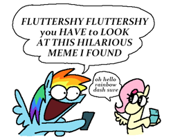 Size: 1972x1596 | Tagged: safe, artist:punkittdev, fluttershy, rainbow dash, pegasus, pony, g4, 3ds, cellphone, dialogue, duo, female, hoof hold, mare, phone, simple background, smartphone, speech bubble, white background, yelling
