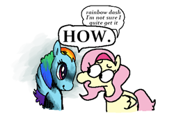 Size: 2001x1311 | Tagged: safe, artist:punkittdev, fluttershy, rainbow dash, pegasus, pony, g4, dialogue, duo, female, mare, simple background, speech bubble, white background