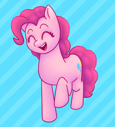 Size: 720x792 | Tagged: safe, artist:castawayke, pinkie pie, earth pony, pony, g4, ^^, eyes closed, open mouth, open smile, smiling, solo, striped background