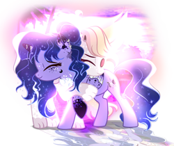 Size: 2608x2192 | Tagged: safe, artist:harmonyvitality-yt, oc, oc only, cat, cat pony, original species, pony, unicorn, base used, ethereal mane, high res, horn, hug, one eye closed, simple background, starry mane, transparent background, unicorn oc, wink