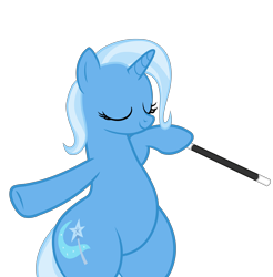 Size: 5600x5681 | Tagged: safe, alternate version, artist:mrvector, trixie, pony, unicorn, g4, absurd resolution, bipedal, chubby, cute, eyes closed, female, hind legs, magic wand, mare, plump, simple background, smiling, solo, standing on two hooves, transparent background, wand, wide hips