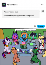 Size: 1170x1657 | Tagged: safe, artist:ask-luciavampire, oc, demon, demon pony, dracony, dragon, earth pony, hybrid, pony, unicorn, werewolf, ask, dungeons and dragons, pen and paper rpg, rpg, tumblr