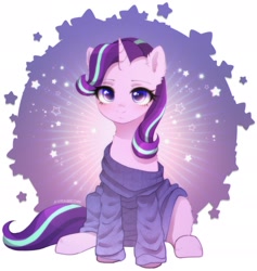 Size: 2002x2112 | Tagged: safe, alternate character, alternate version, artist:avrameow, starlight glimmer, pony, unicorn, g4, clothes, cute, ear fluff, female, glimmerbetes, high res, oversized clothes, simple background, solo, sweater, white background