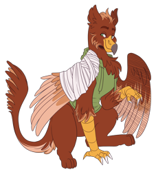 Size: 3000x3300 | Tagged: safe, artist:monnarcha, oc, oc only, oc:pavlos, griffon, bandage, broken bone, broken wing, clothes, colored wings, high res, male, one wing out, simple background, solo, transparent background, wings