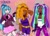 Size: 2161x1546 | Tagged: safe, artist:peppersoxmin666, adagio dazzle, aria blaze, sonata dusk, human, equestria girls, g4, belt, clothes, dark skin, denim, female, fingerless gloves, gem, gloves, grin, humanized, jacket, jeans, pants, siren gem, skirt, smiling, spiked wristband, trio, wristband