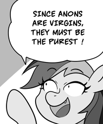Size: 2000x2406 | Tagged: safe, artist:greenybeanz, rainbow dash, pegasus, pony, g4, fangs, female, grayscale, high res, mare, monochrome, open mouth, solo, speech bubble, text, wat
