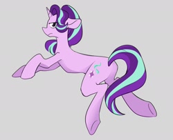 Size: 1543x1250 | Tagged: safe, artist:ecstasydemon, starlight glimmer, pony, unicorn, g4, butt, concave belly, featureless crotch, female, frown, gray background, mare, plot, simple background, solo