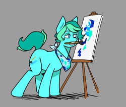 Size: 898x770 | Tagged: safe, artist:balileart, oc, oc only, oc:blue stroke, earth pony, pony, canvas, lidded eyes, mouth hold, paintbrush, painting, solo