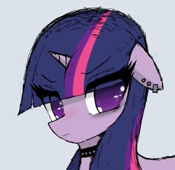 Size: 1025x995 | Tagged: safe, artist:mangofoxx, twilight sparkle, alicorn, pony, g4, choker, ear piercing, eye clipping through hair, floppy ears, piercing, solo