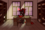 Size: 7100x4800 | Tagged: safe, artist:katyusha, oc, oc only, oc:protege, pony, unicorn, fallout equestria, fallout equestria: murky number seven, book, bookshelf, commission, commission example, fanfic art, indoors, male, solo