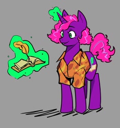 Size: 691x735 | Tagged: safe, artist:balileart, oc, oc:scribble scrawl, pony, unicorn, book, levitation, magic, quill, solo, telekinesis, unshorn fetlocks