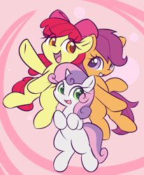 Size: 1234x1498 | Tagged: safe, anonymous artist, apple bloom, scootaloo, sweetie belle, earth pony, pegasus, pony, unicorn, g4, adorabloom, apple bloom's bow, blank flank, bow, cute, cutealoo, cutie mark crusaders, cutie mark cuties, diasweetes, female, filly, foal, hair bow, horn, looking at you, open mouth, open smile, smiling, smiling at you, trio, trio female