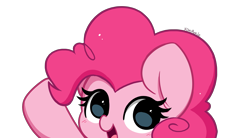 Size: 7591x4200 | Tagged: safe, artist:kittyrosie, pinkie pie, earth pony, pony, absurd resolution, cute, diapinkes, female, looking at you, mare, open mouth, peeking, simple background, solo, transparent background, wave