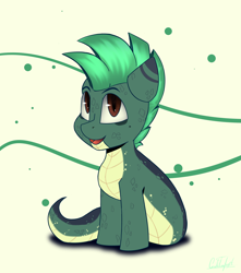 Size: 2088x2360 | Tagged: safe, artist:cmdrtempest, oc, oc:dalar, original species, snake, snake pony, chibi, cute, high res, looking at you, simple background, smiling, solo