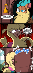 Size: 628x1372 | Tagged: safe, artist:malachimoet, paprika (tfh), velvet (tfh), alpaca, deer, them's fightin' herds, chocolate with nuts, comic, community related, dialogue, onomatopoeia, paprika can talk, reference, sound effects, speech bubble, spongebob reference, spongebob squarepants