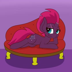 Size: 4000x4000 | Tagged: safe, artist:mrneo, fizzlepop berrytwist, tempest shadow, pony, unicorn, g4, absurd resolution, bedroom eyes, broken horn, couch, eye scar, facial scar, female, hoof on cheek, horn, looking at you, lying down, mare, pose, prone, scar, smiling, smiling at you, solo