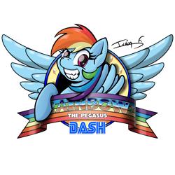 Size: 3508x3508 | Tagged: safe, alternate version, artist:memprices, edit, rainbow dash, pegasus, pony, g4, crossover, dreamworks face, grin, high res, looking at you, simple background, smiling, smiling at you, solo, sonic the hedgehog (series), text, transparent background