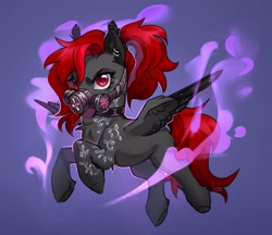 Size: 3750x3240 | Tagged: safe, artist:lunnita_pony, oc, oc only, oc:julia_sunlight, pegasus, pony, chest fluff, ear piercing, gas mask, high res, mask, piercing, solo