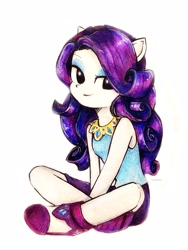 Size: 1936x2581 | Tagged: safe, artist:liaaqila, part of a set, rarity, human, equestria girls, g4, chibi, cute, equestria girls minis, female, pony ears, raribetes, rarity peplum dress, simple background, sitting, solo, toy interpretation, traditional art, white background