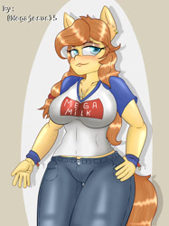 Size: 774x1033 | Tagged: safe, artist:megajesus15, oc, oc only, oc:cream heart, anthro, armband, breasts, clothes, female, mega milk, meme, milf, solo