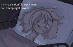 Size: 1118x724 | Tagged: safe, anonymous artist, sunny starscout, earth pony, pony, series:anorexic sunny, g5, anorexia, anorexic, bed, crying, emaciated, hospital bed, implied izzy moonbow, magic, magic aura, messy mane, offscreen character, skinny, starvation, thin
