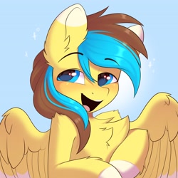 Size: 4096x4096 | Tagged: safe, artist:kebchach, oc, oc only, oc:okopod, pegasus, pony, absurd resolution, birthday gift art, cute, gift art, happy, looking at you, male, pegasus oc, pegasus wings, pony oc, smiling, smiling at you, solo, sparkles, wings