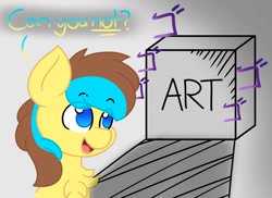 Size: 1100x800 | Tagged: safe, artist:okopod, oc, oc only, oc:okopod, pegasus, pony, art block, chest fluff, male, pegasus oc, pony oc, simple background, solo, speech bubble, text, vent art