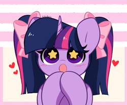 Size: 4944x4073 | Tagged: safe, artist:kittyrosie, twilight sparkle, pony, unicorn, g4, :o, cute, kittyrosie is trying to murder us, open mouth, pigtails, solo, starry eyes, twiabetes, twintails, wingding eyes