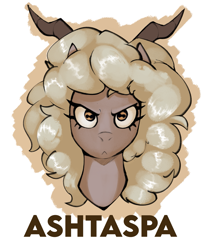 Size: 1705x2041 | Tagged: safe, artist:triplesevens, oc, oc only, oc:ashtaspa, goat, angry, bust, female, horns, looking at you, simple background, solo, white background