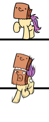 Size: 800x2000 | Tagged: safe, artist:paperbagpony, oc, oc:paper bag, pony, comic, fake cutie mark, falling, fourth wall, simple background, solo, white background