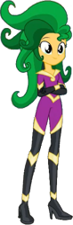 Size: 182x554 | Tagged: safe, edit, edited screencap, editor:pascalmulokozi2, screencap, mane-iac, sunset shimmer, human, equestria girls, equestria girls specials, g4, my little pony equestria girls: movie magic, background removed, crossed arms, eyebrows, female, not a vector, palindrome get, power ponies, simple background, smiling, solo, transparent background, wig