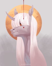 Size: 2000x2500 | Tagged: safe, artist:schnellentod, oc, pony, unicorn, blood, bust, high res, nimbus, red eyes, solo