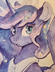 Size: 1458x1916 | Tagged: safe, artist:laymy, princess luna, alicorn, pony, g4, bust, female, mare, solo, traditional art, watercolor painting