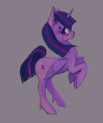 Size: 1034x1230 | Tagged: safe, artist:schnellentod, twilight sparkle, alicorn, pony, g4, crying, makeup, side view, simple background, solo, standing on two hooves, twilight sparkle (alicorn)